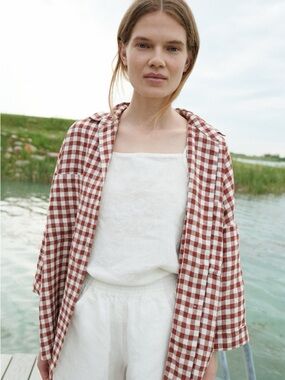 Linenfox Kay Shirt in Terracotta Gingham